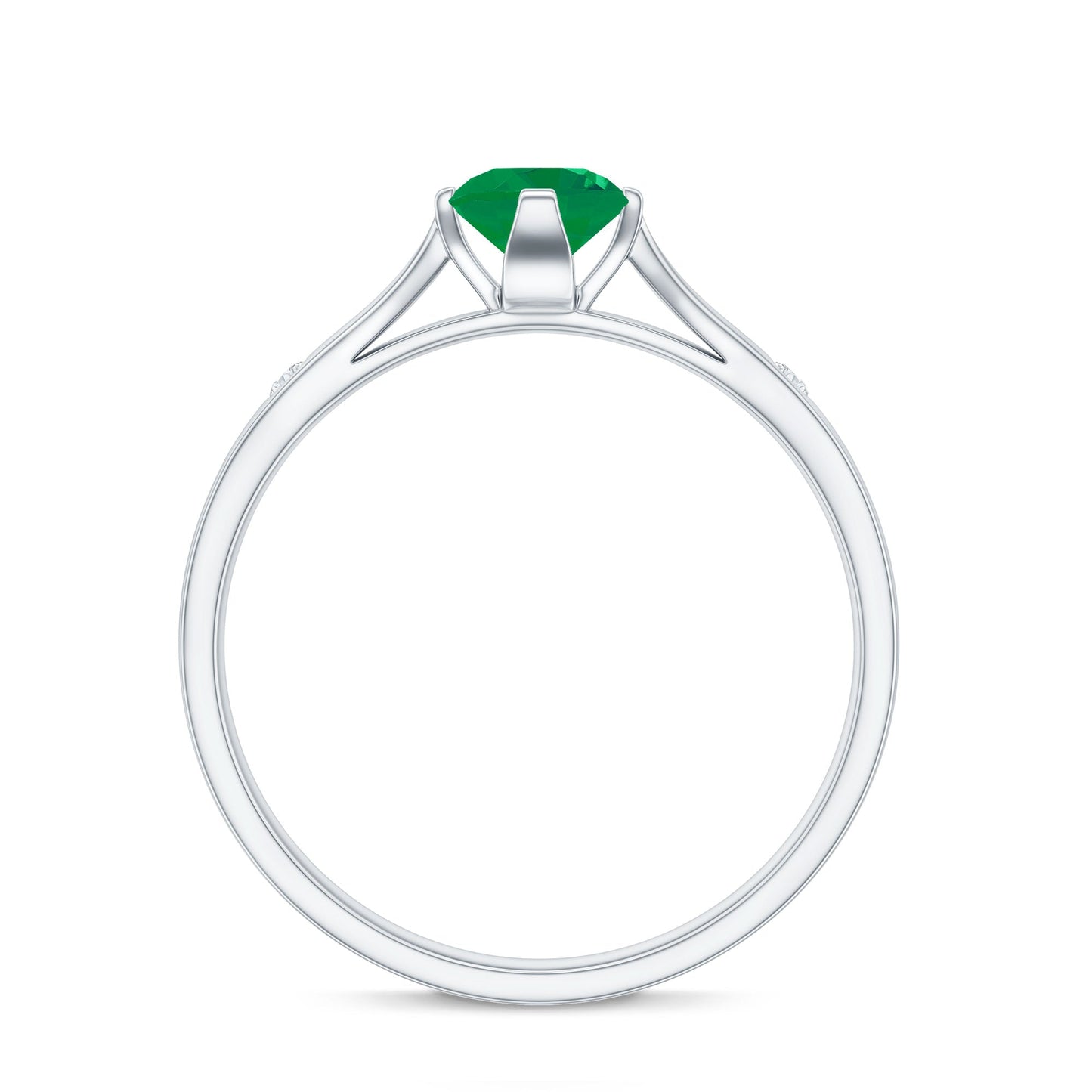 Natural Emerald Diamond Promise Ring with Pinched Shank