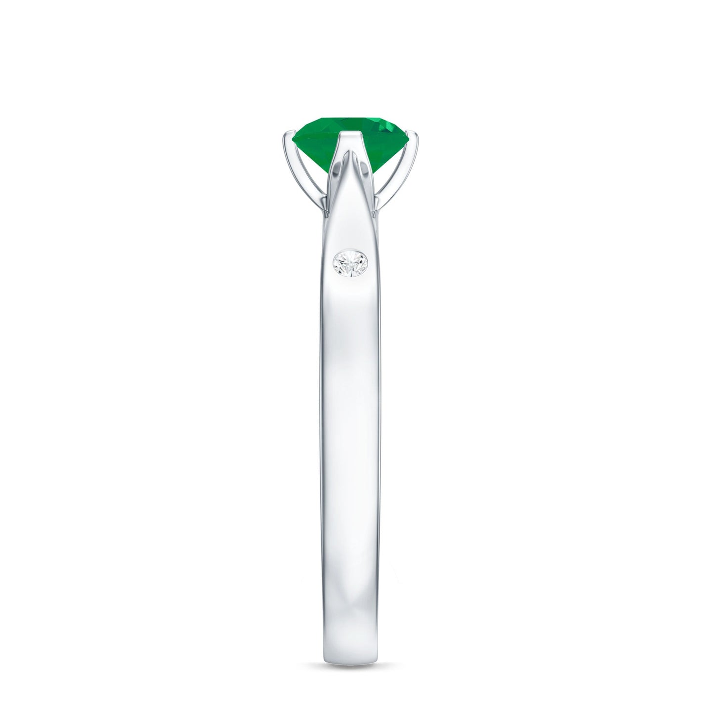 Natural Emerald Diamond Promise Ring with Pinched Shank