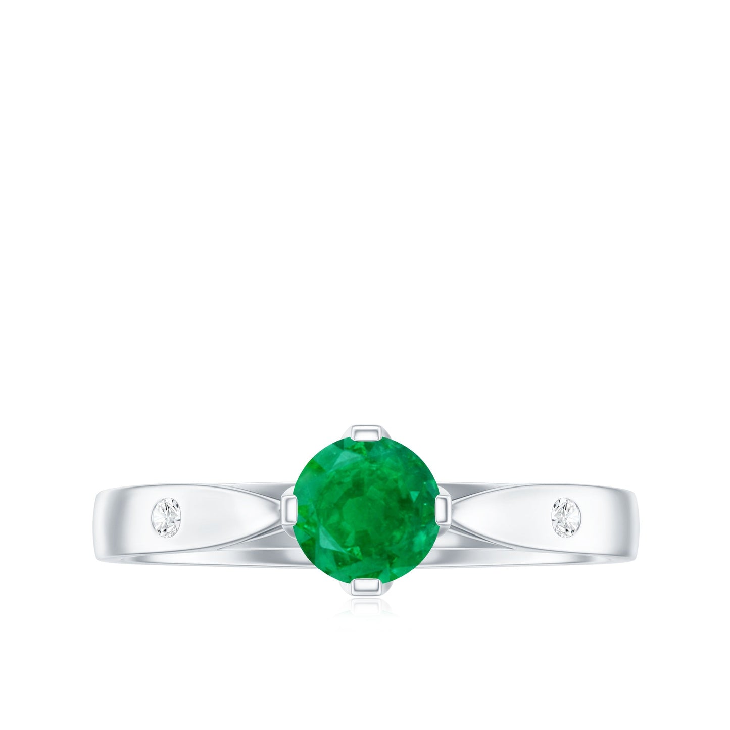 Natural Emerald Diamond Promise Ring with Pinched Shank
