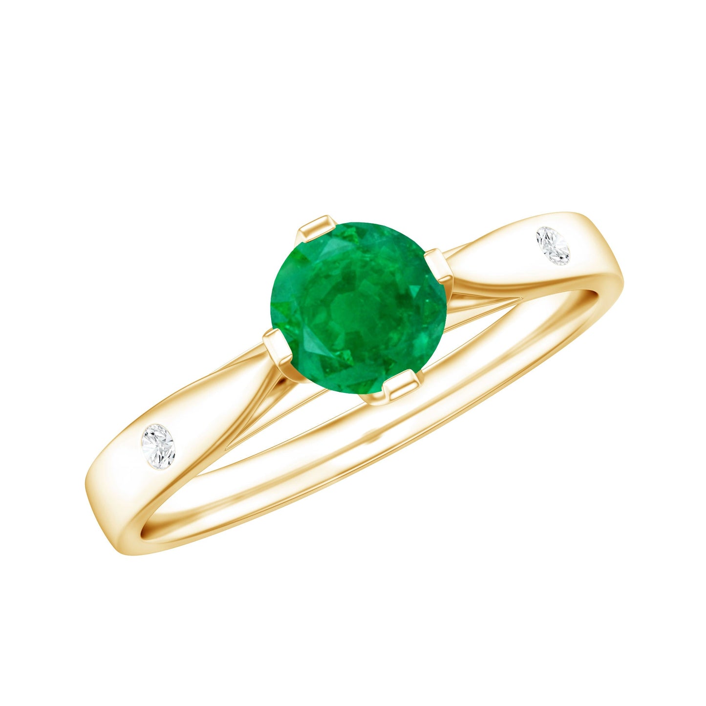 Natural Emerald Diamond Promise Ring with Pinched Shank