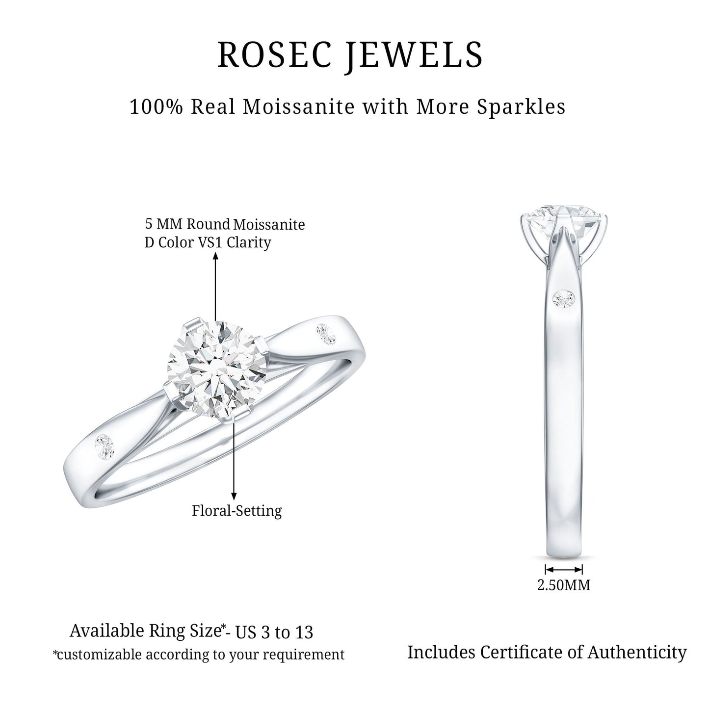 Floral Set Moissanite Solitaire Promise Ring for Her