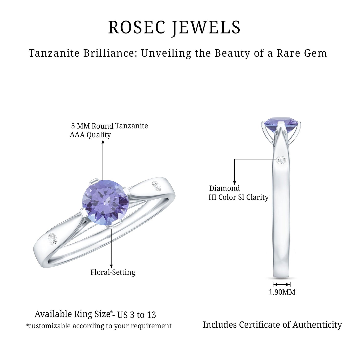 Natural Tanzanite Diamond Commitment Ring for Women