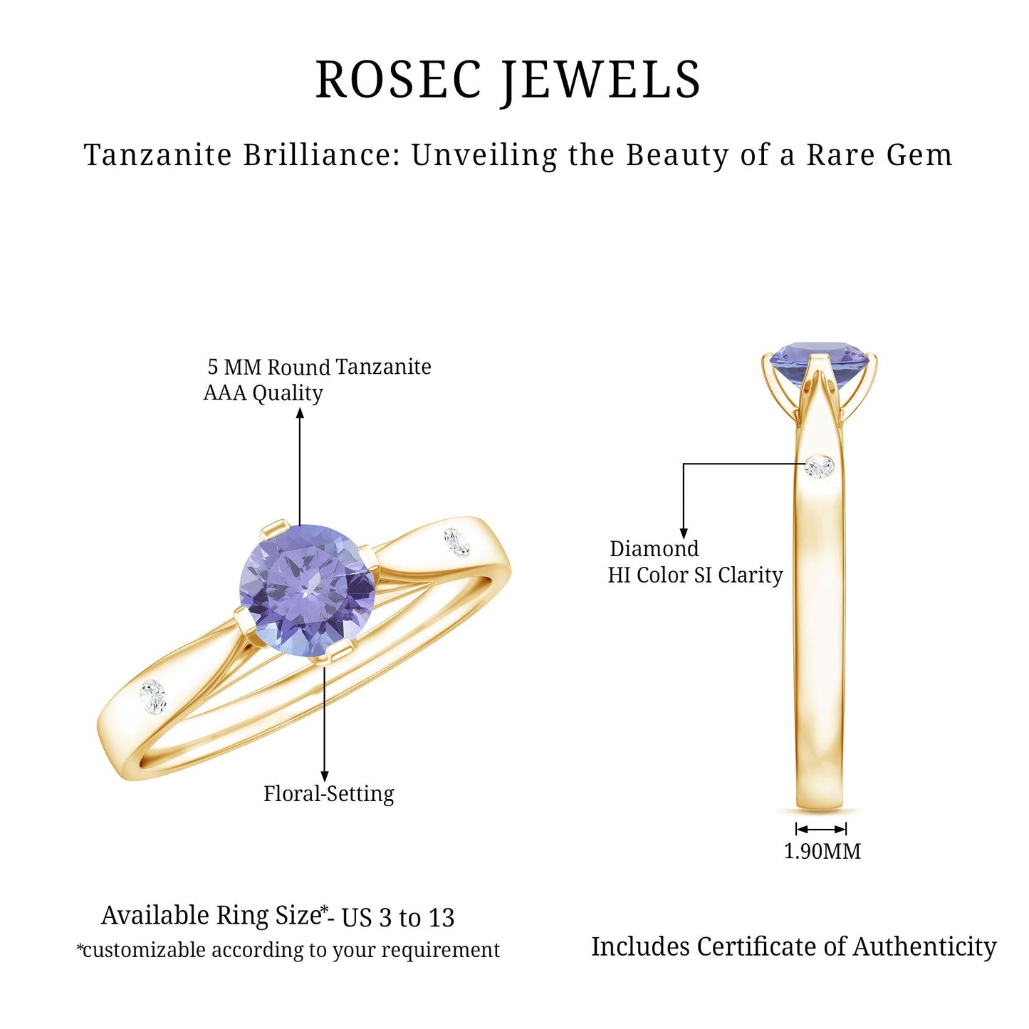 Natural Tanzanite Diamond Commitment Ring for Women