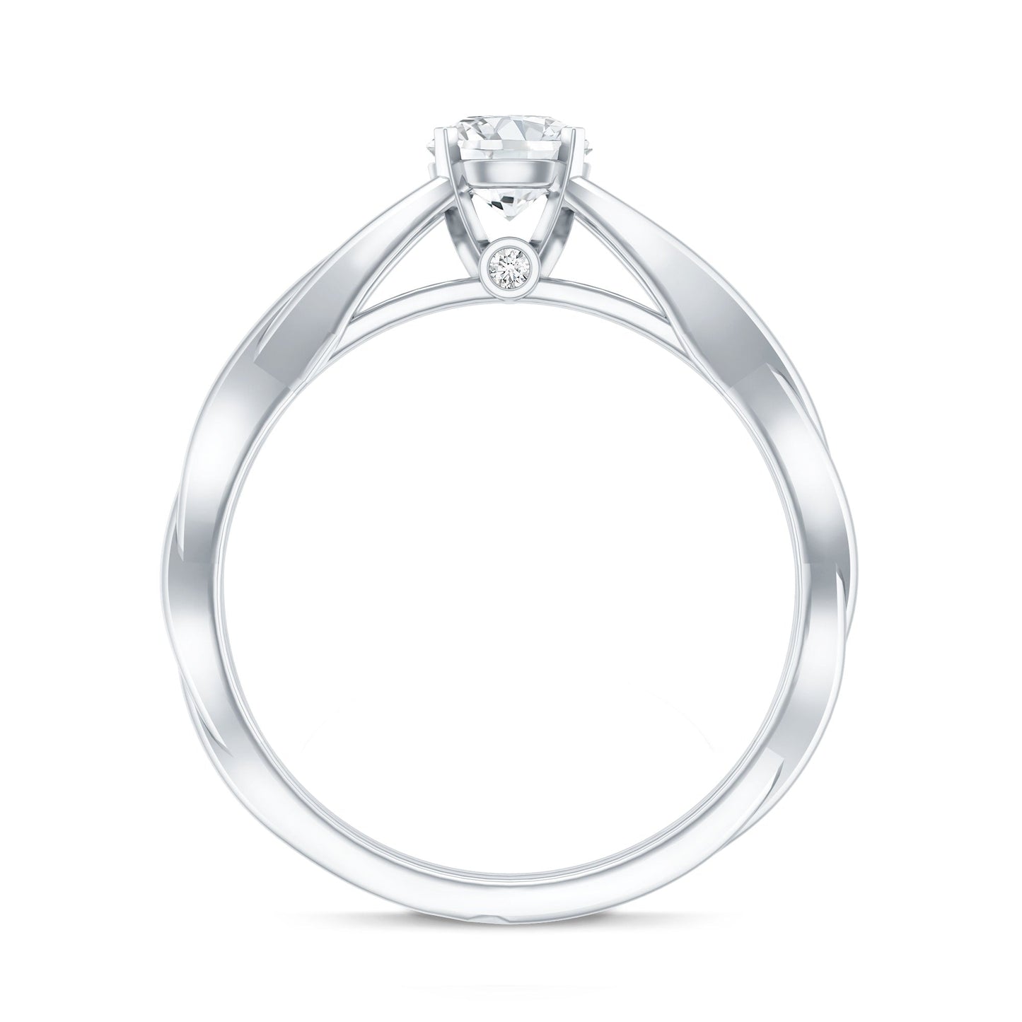 Certified Moissanite Solitaire Engagement Ring in Crossover Shank
