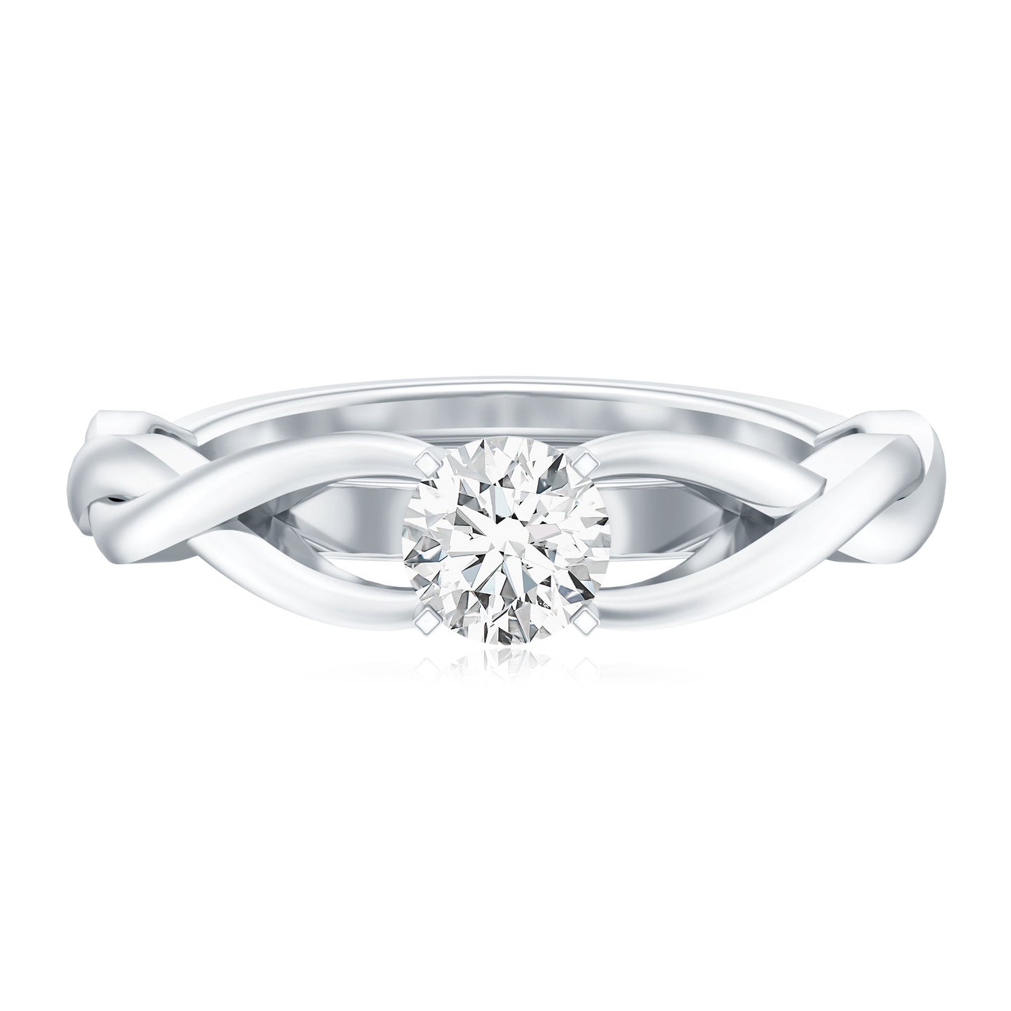 Certified Moissanite Solitaire Engagement Ring in Crossover Shank