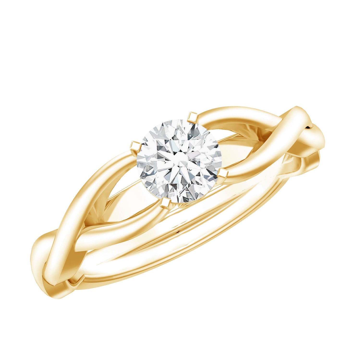 Certified Moissanite Solitaire Engagement Ring in Crossover Shank