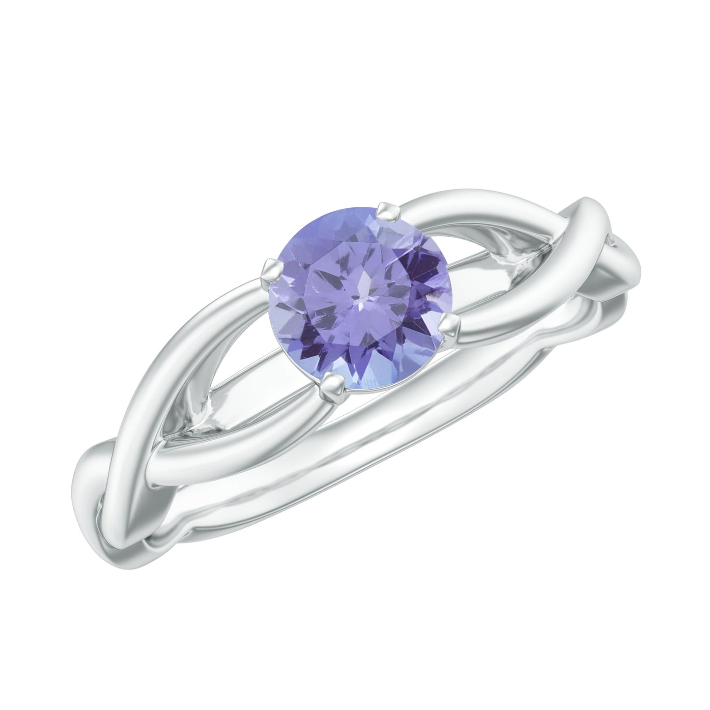 Real Tanzanite Diamond Proposal Ring with Crossover Shank