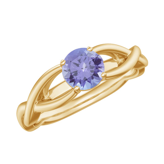 Real Tanzanite Diamond Proposal Ring with Crossover Shank