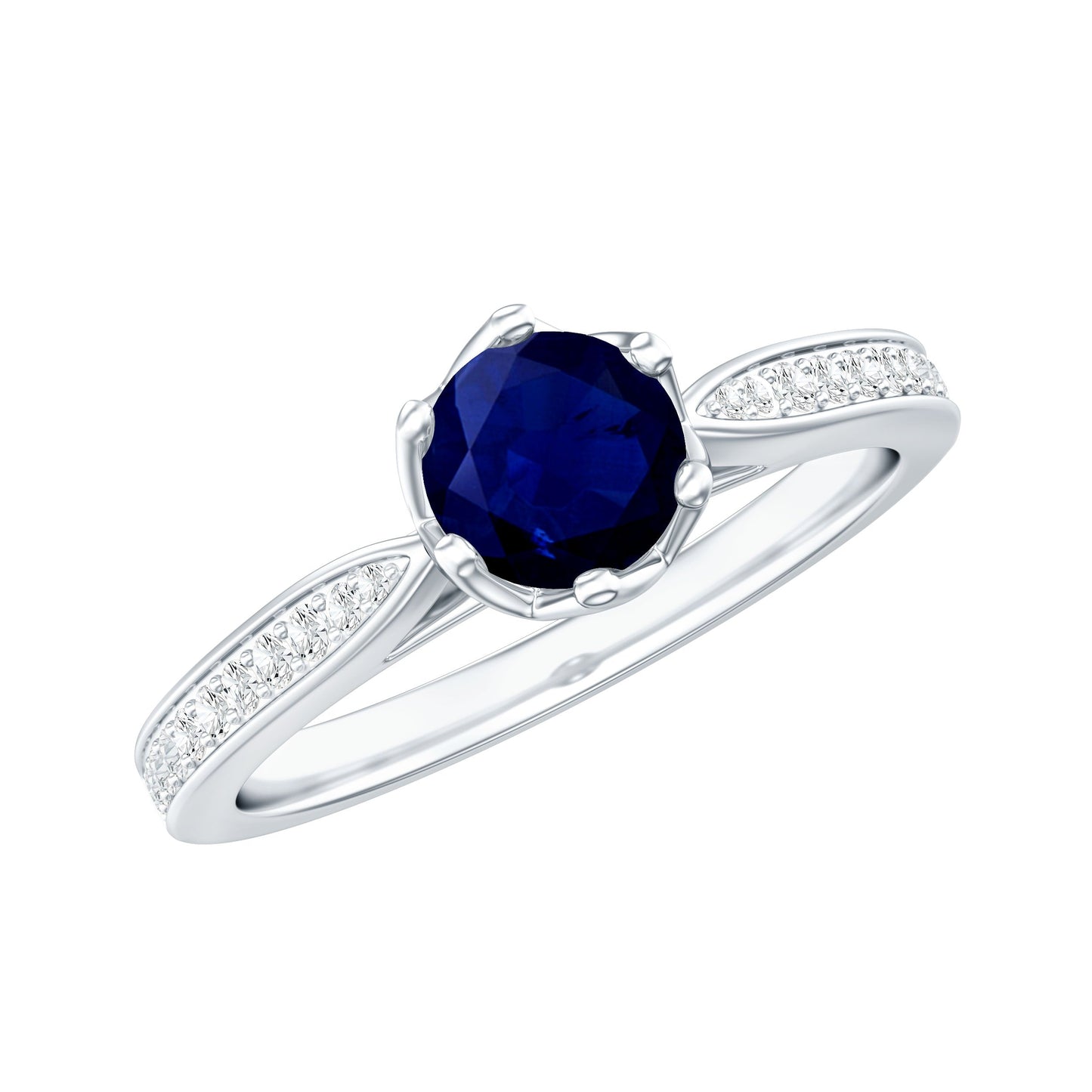Natural 0.9 Carat Blue Sapphire Engagement Ring with Diamond