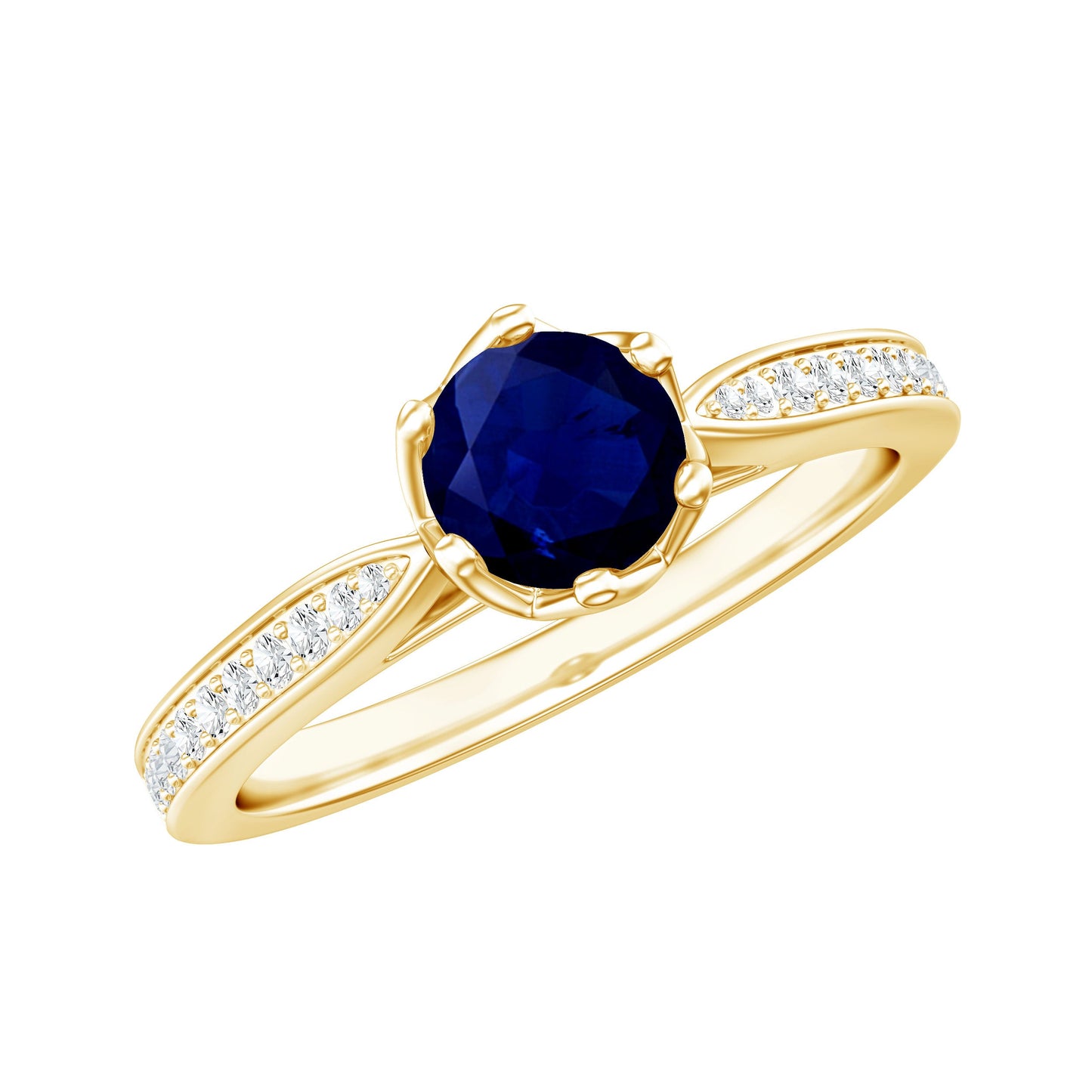 Natural 0.9 Carat Blue Sapphire Engagement Ring with Diamond