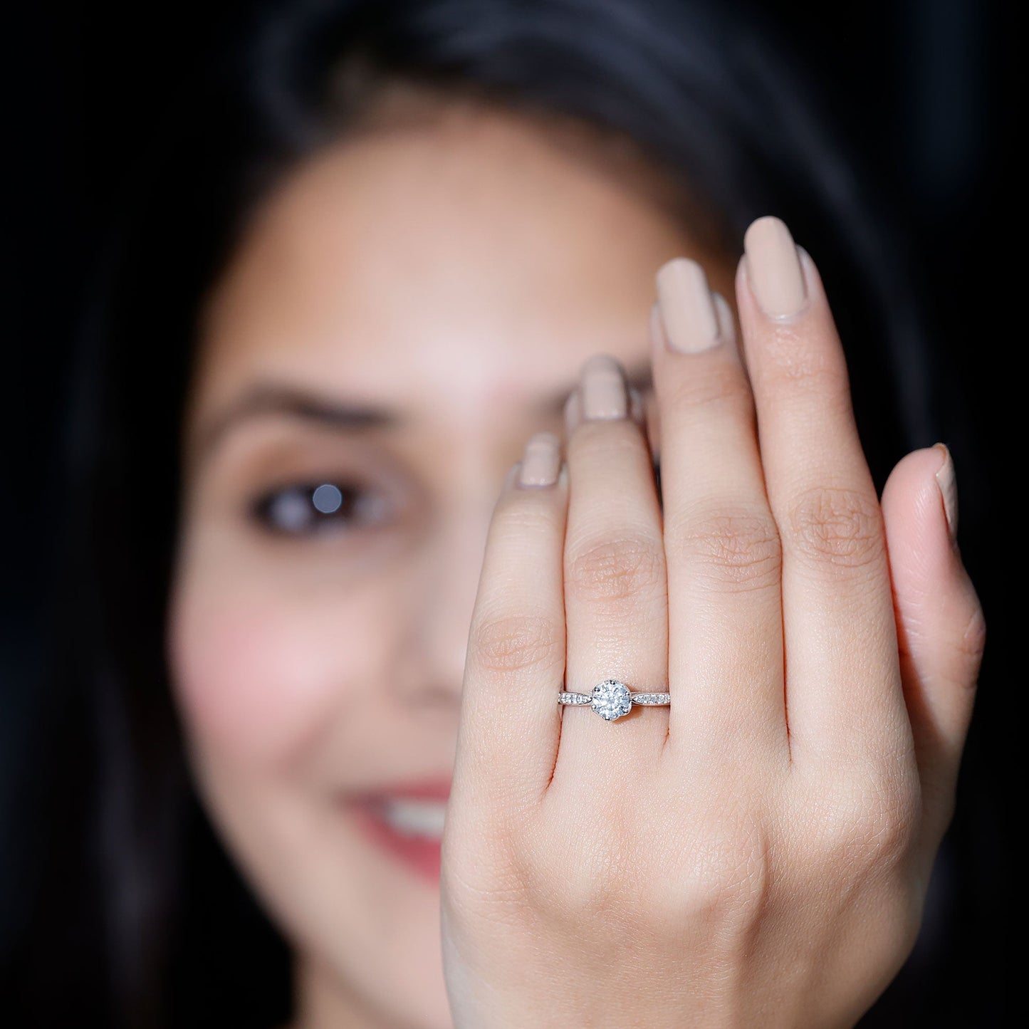 Lotus Basket Set Moissanite Solitaire Engagement Ring for Women
