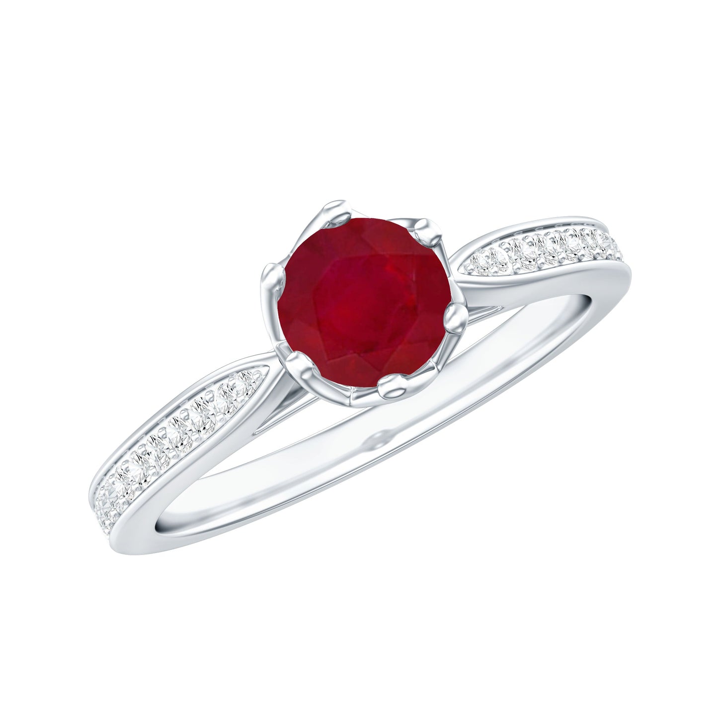 Real 0.6 Carat Ruby Engagement Ring with Diamond for Women