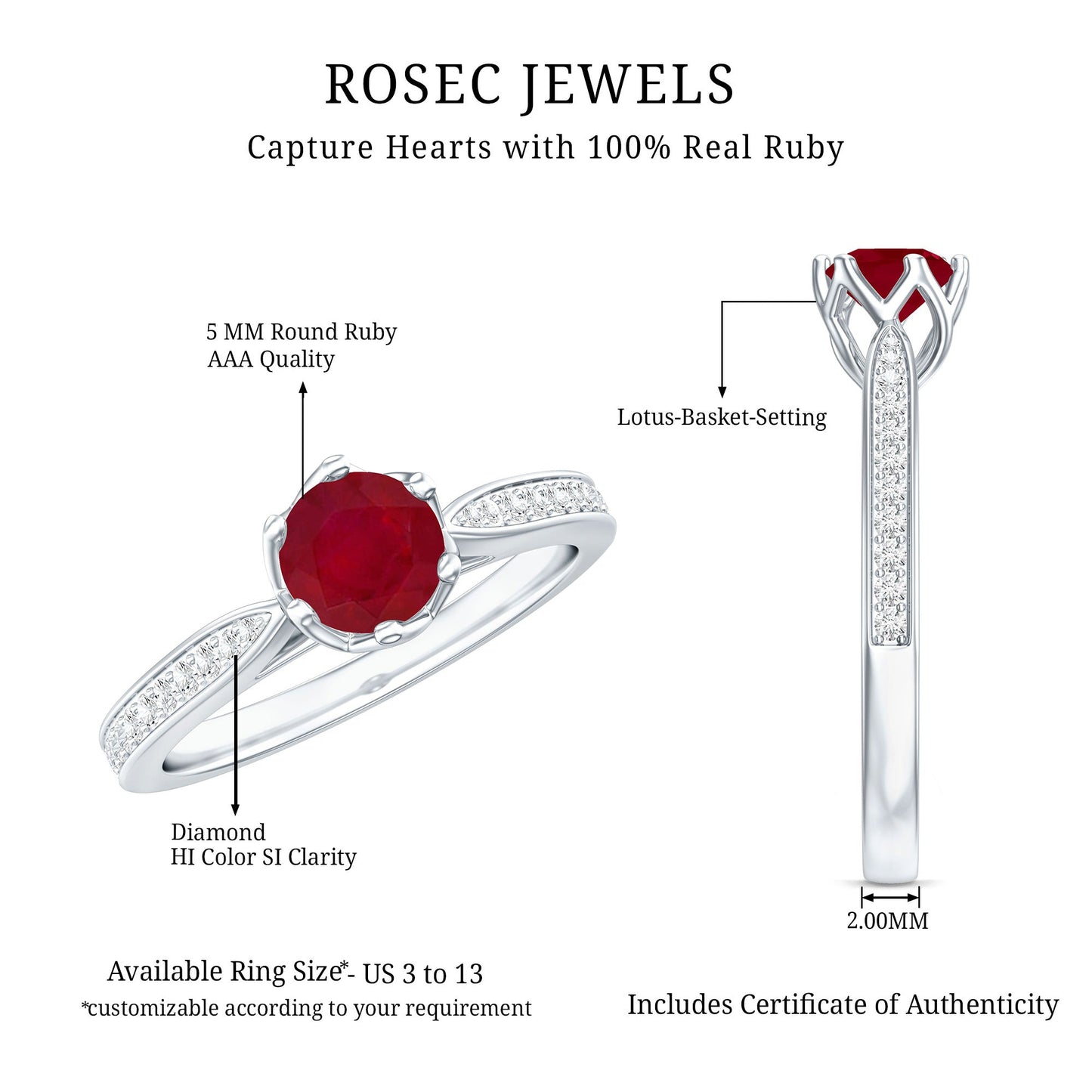Real 0.6 Carat Ruby Engagement Ring with Diamond for Women