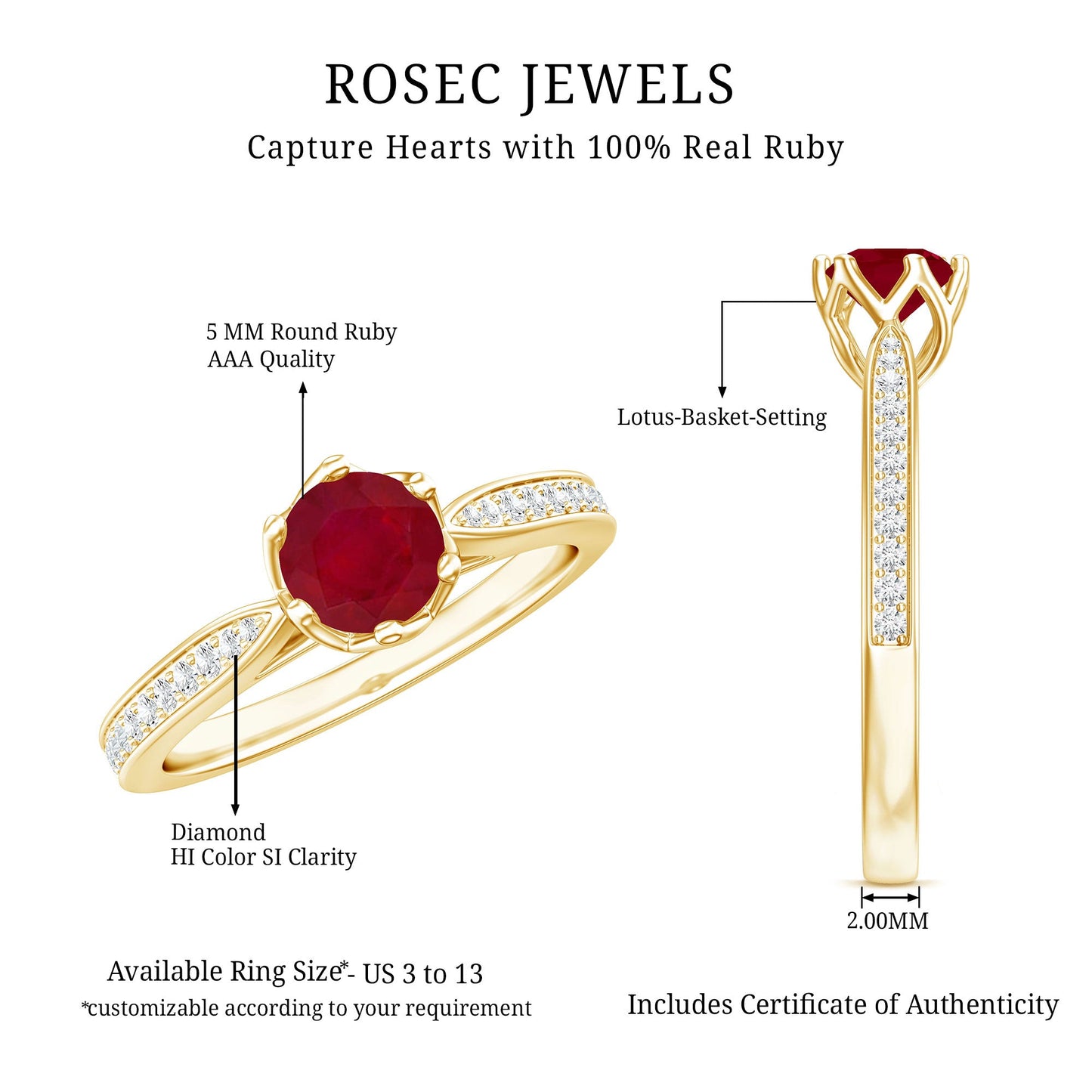 Real 0.6 Carat Ruby Engagement Ring with Diamond for Women