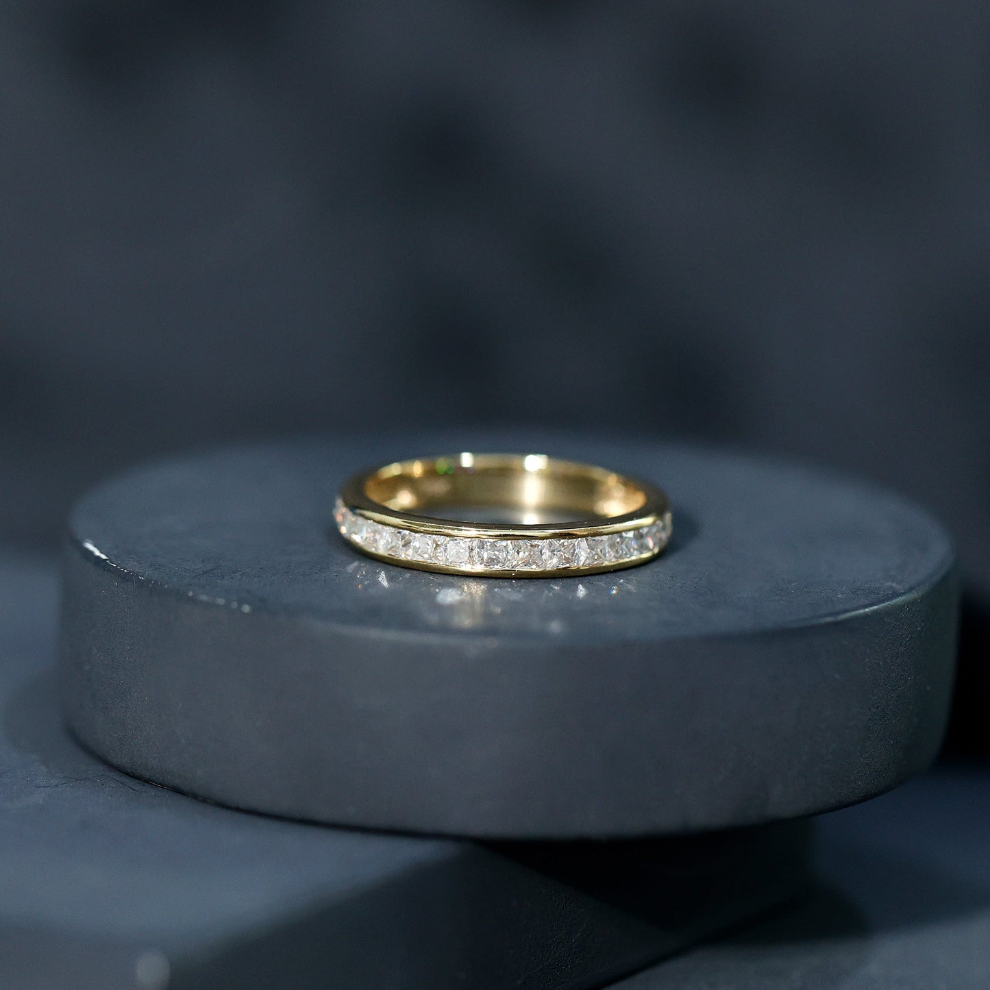 Princess Cut Moissanite Half Eternity Band Ring in Channel Setting
