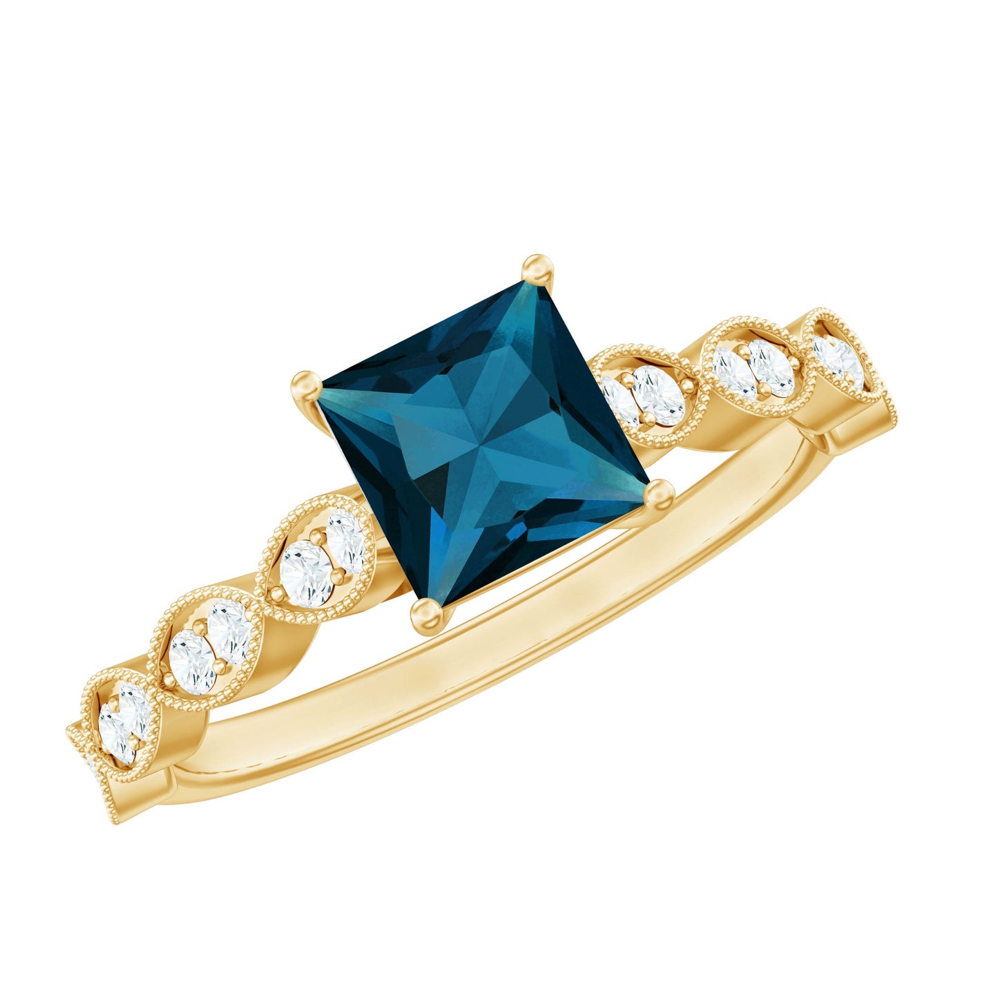 1 Carat Princess Cut London Blue Topaz Solitaire Ring with Diamond