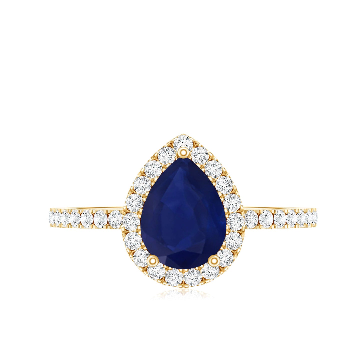 Natural Blue Sapphire and Diamond Teardrop Halo Engagement Ring