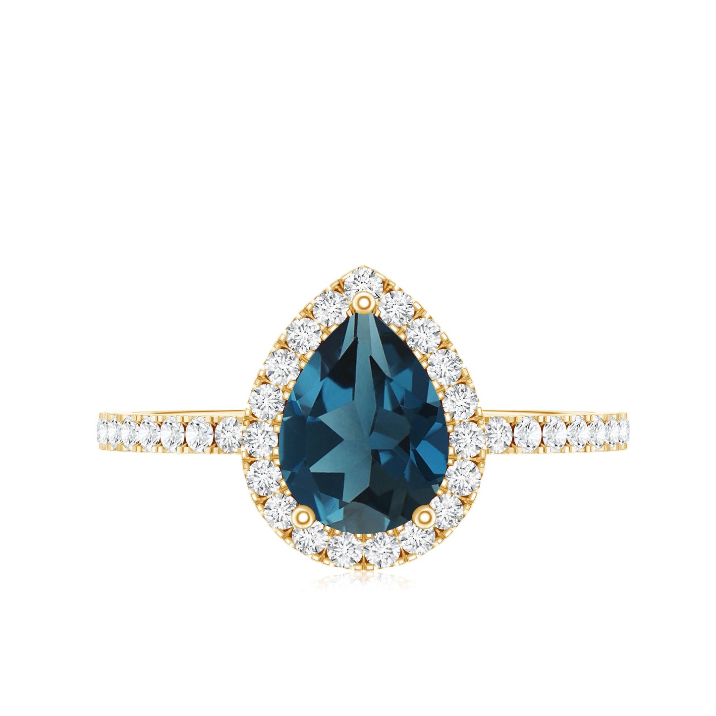 0.7 Carat Pear Shape London Blue Topaz Teardrop Engagement Ring with Diamond Halo