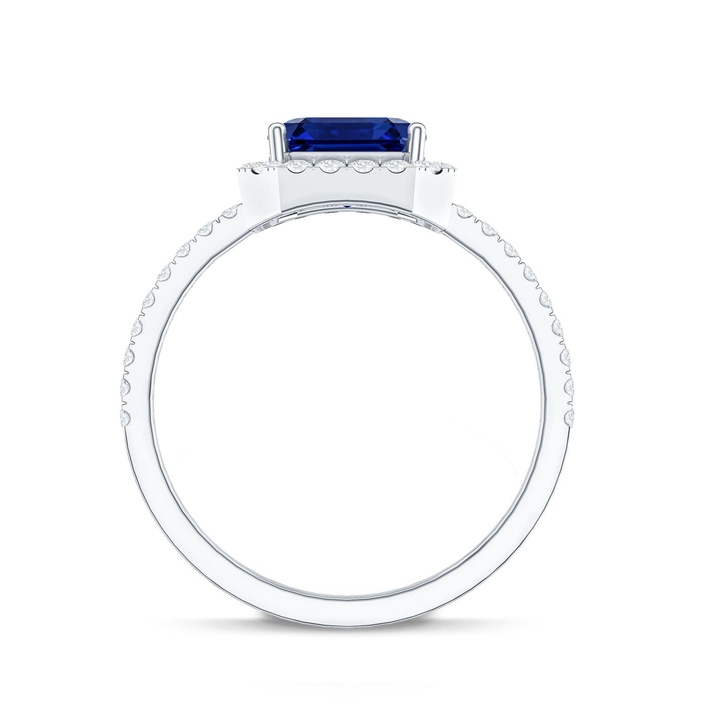Certified 4.8 Carat Lab Grown Blue Sapphire Asscher Cut Engagement Ring with Diamond Halo