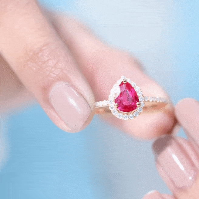 1 Carat Lab Created Ruby Teardrop Engagement Ring with Diamond Halo