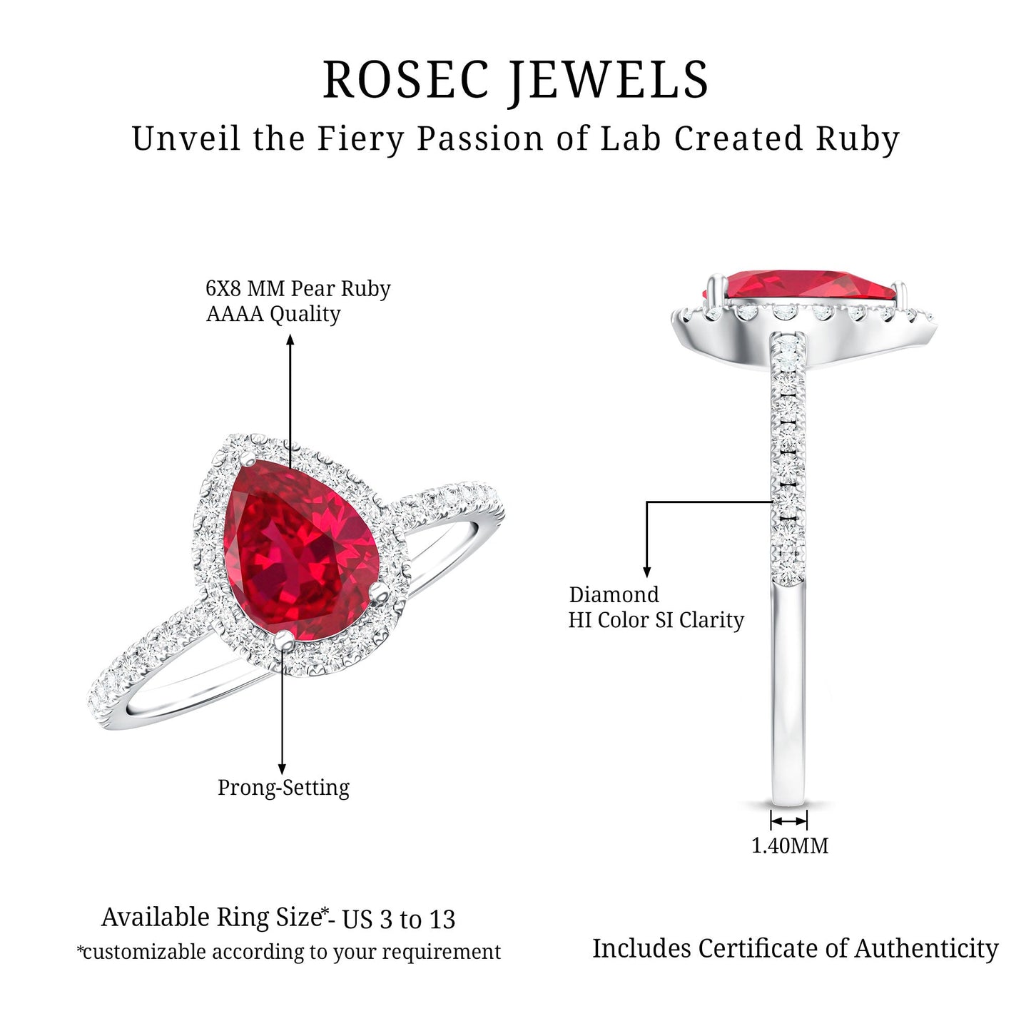 1 Carat Lab Created Ruby Teardrop Engagement Ring with Diamond Halo