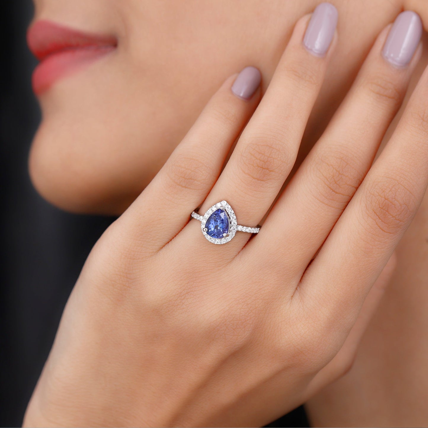 1.35 Carat Tanzanite Classic Engagement Ring with Diamond Halo