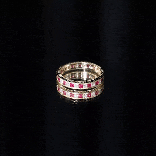 Certified Natural Princess Cut Ruby Eternity Ring with Moissanite