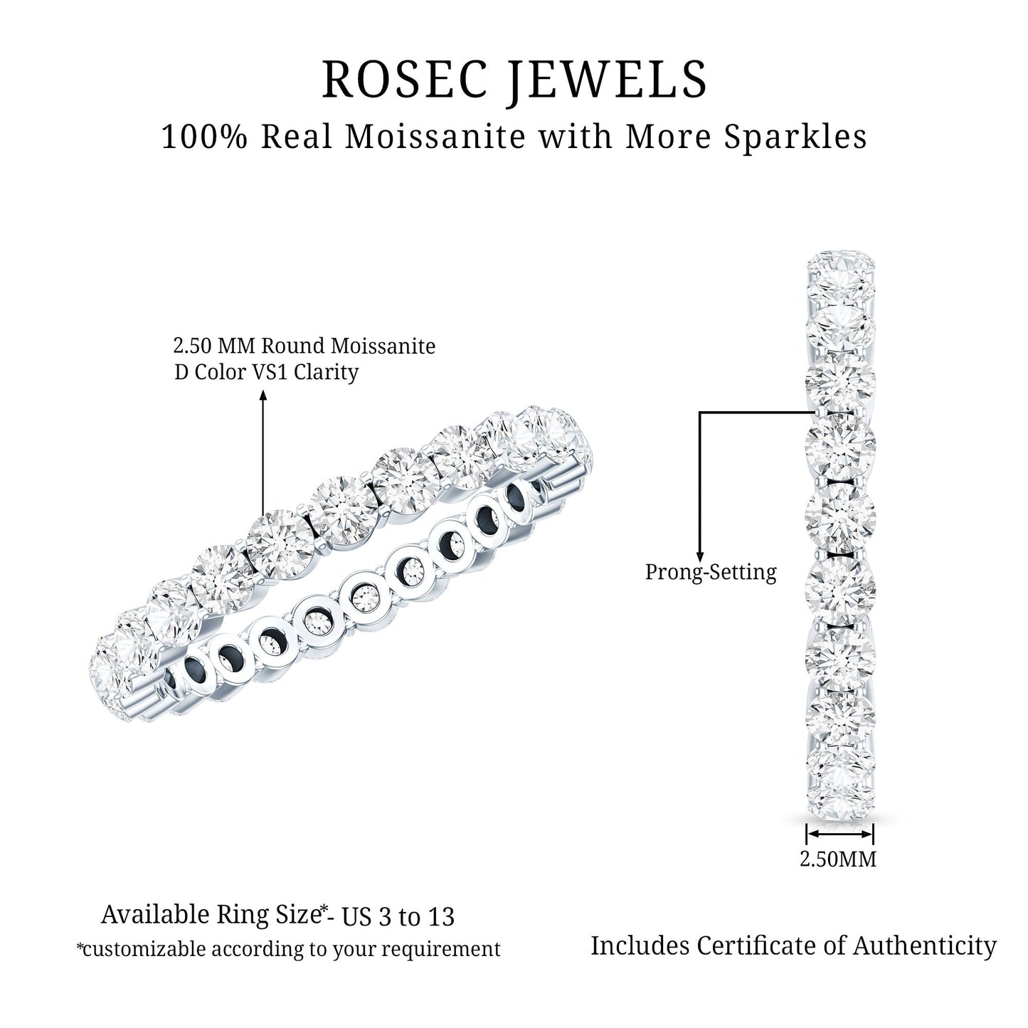 Prong Set Moissanite Eternity Wedding Band Ring for Women