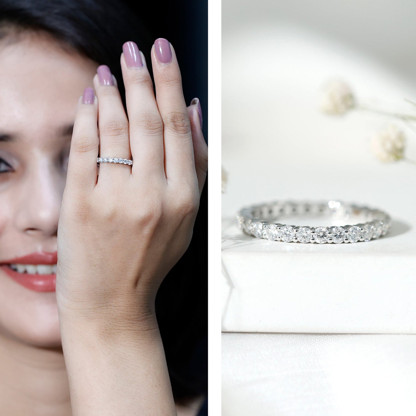 Prong Set Moissanite Eternity Wedding Band Ring for Women