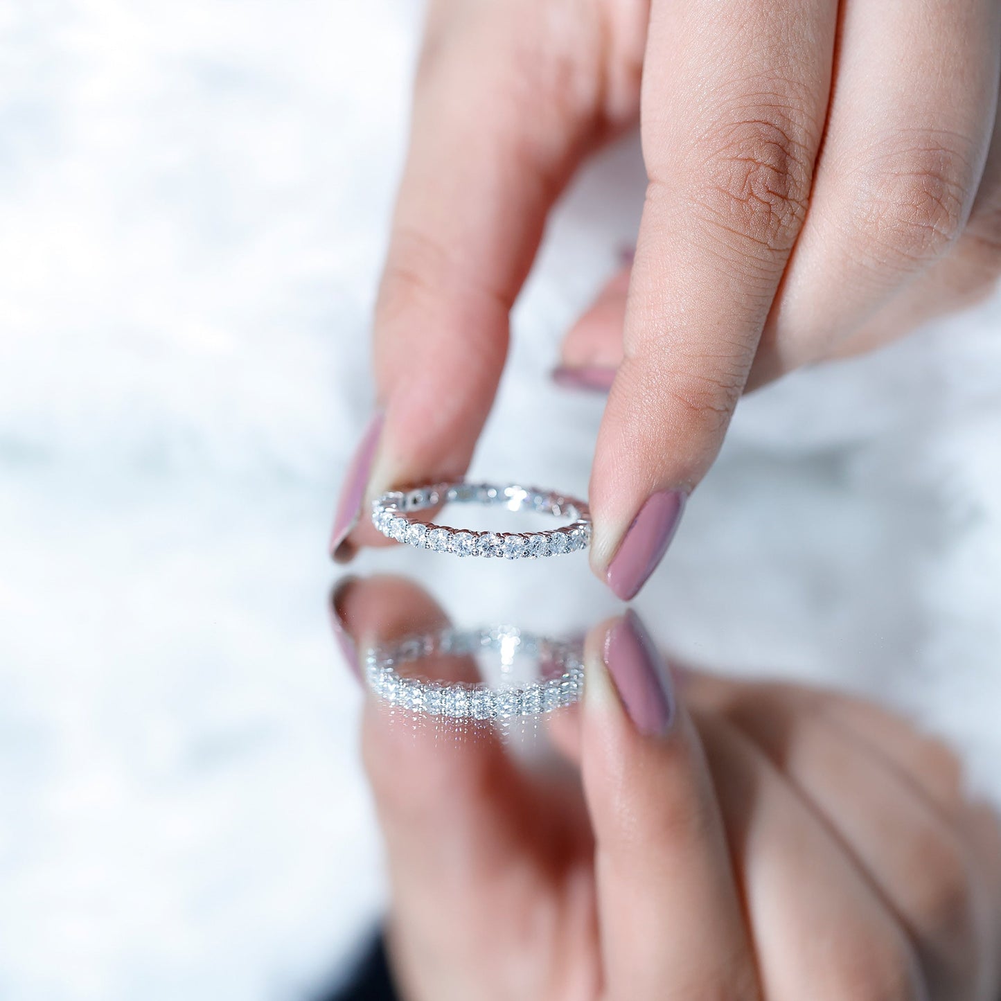 Prong Set Moissanite Eternity Wedding Band Ring for Women