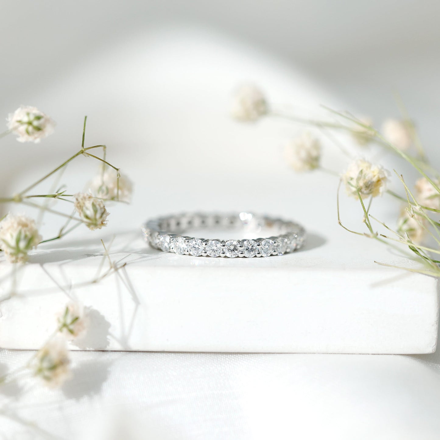 Prong Set Moissanite Eternity Wedding Band Ring for Women