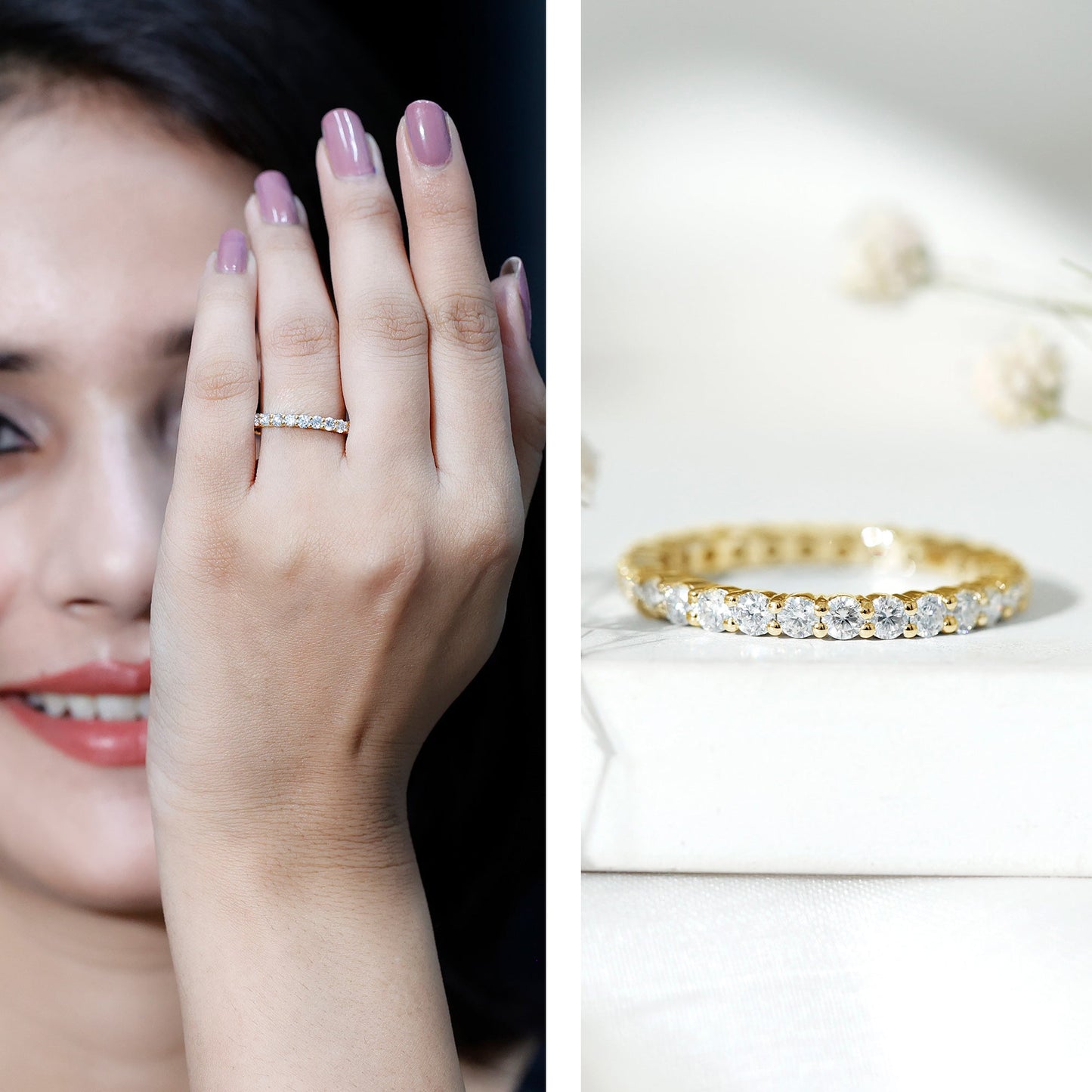 Prong Set Moissanite Eternity Wedding Band Ring for Women