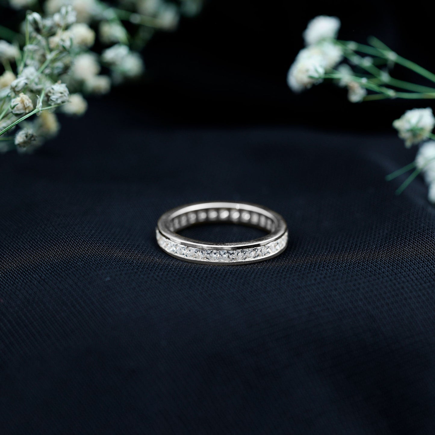 Princess Cut Moissanite Eternity Band Ring in Channel Setting