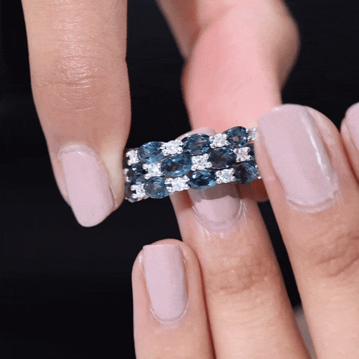 Natural London Blue Topaz and Diamond Statement Ring