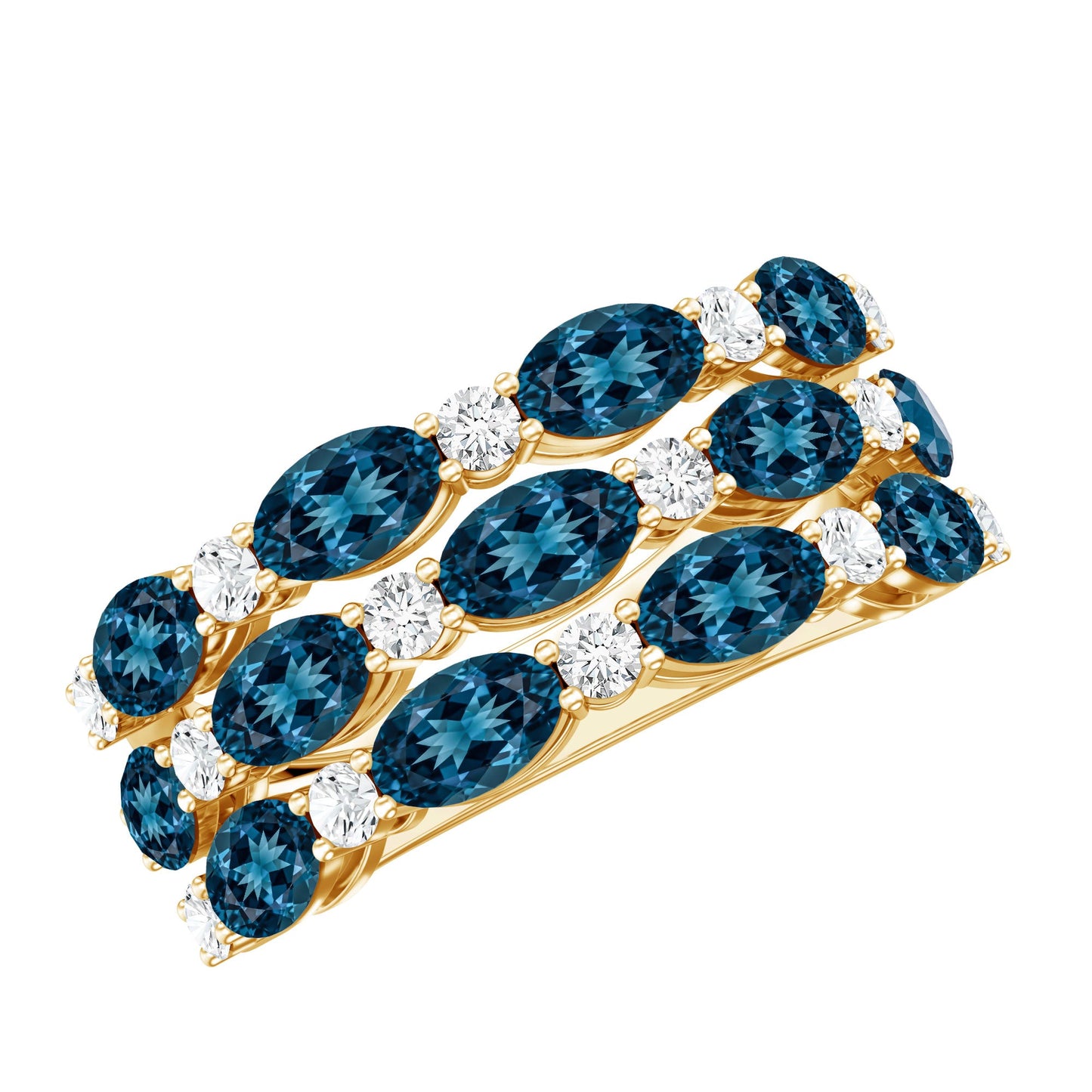 Natural London Blue Topaz and Diamond Statement Ring