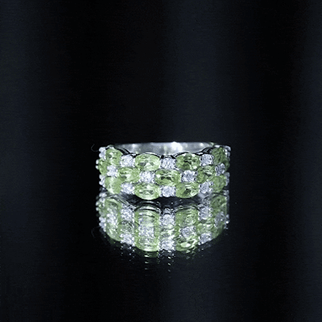 Certified Natural Peridot 3 Row Wedding Band with Diamond
