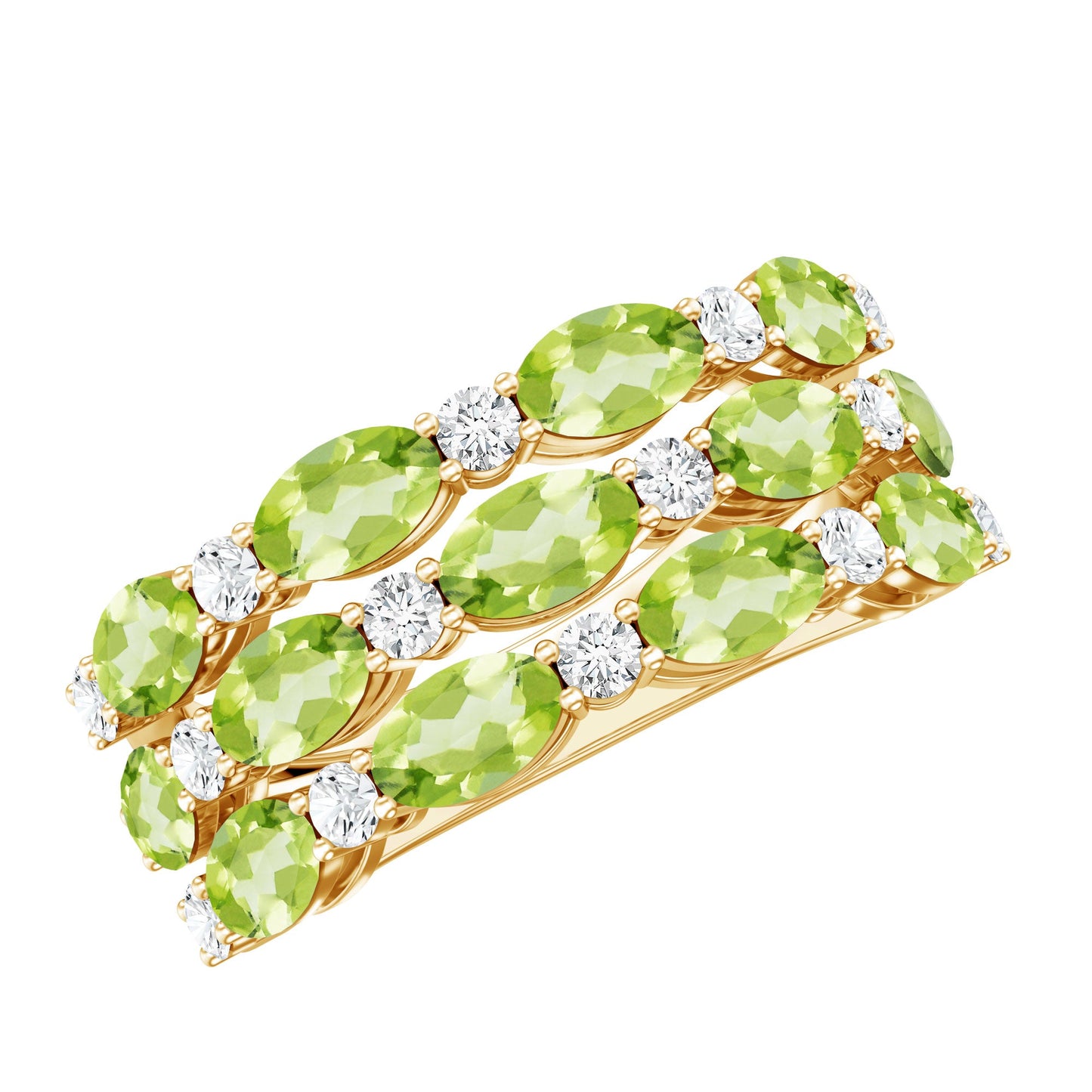 Certified Natural Peridot 3 Row Wedding Band with Diamond
