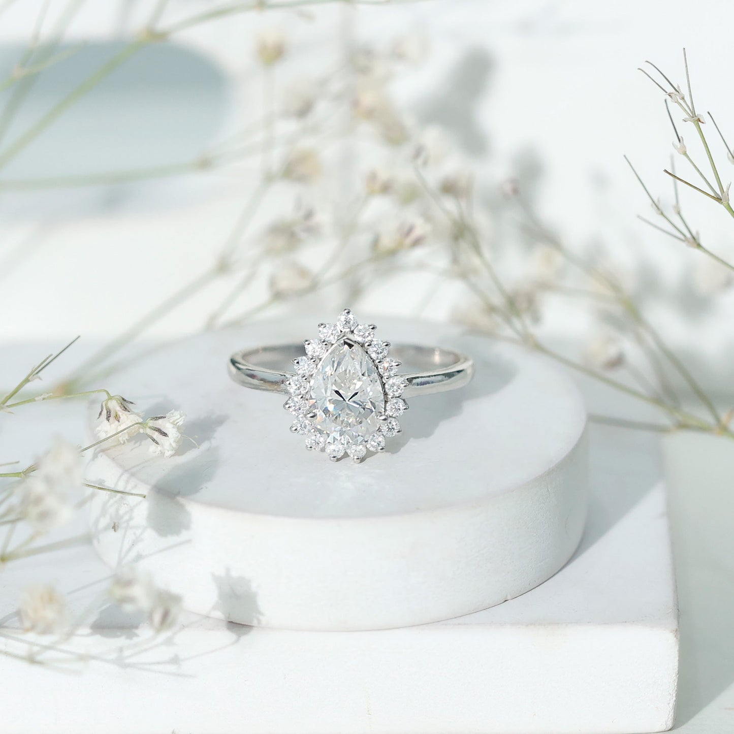 Certified Pear Cut Engagement Ring With Moissanite