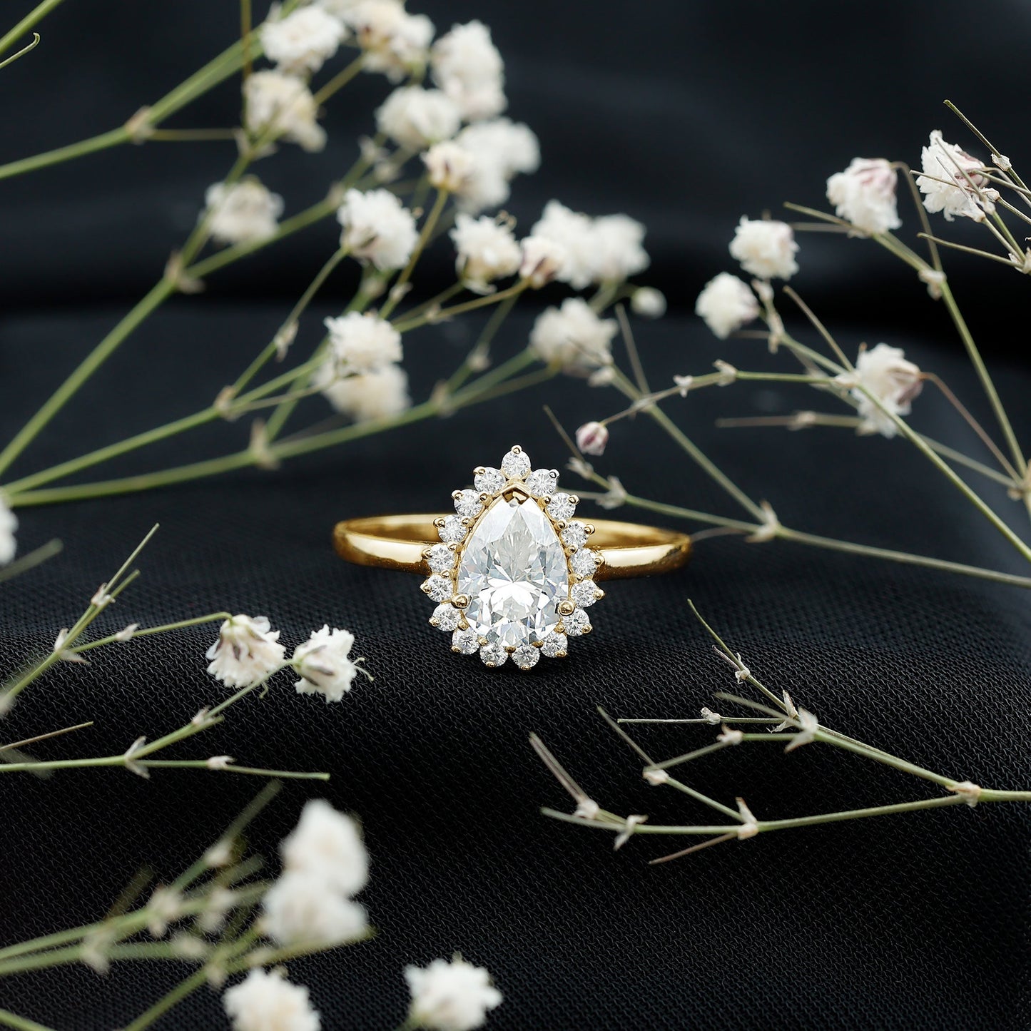 Certified Pear Cut Engagement Ring With Moissanite