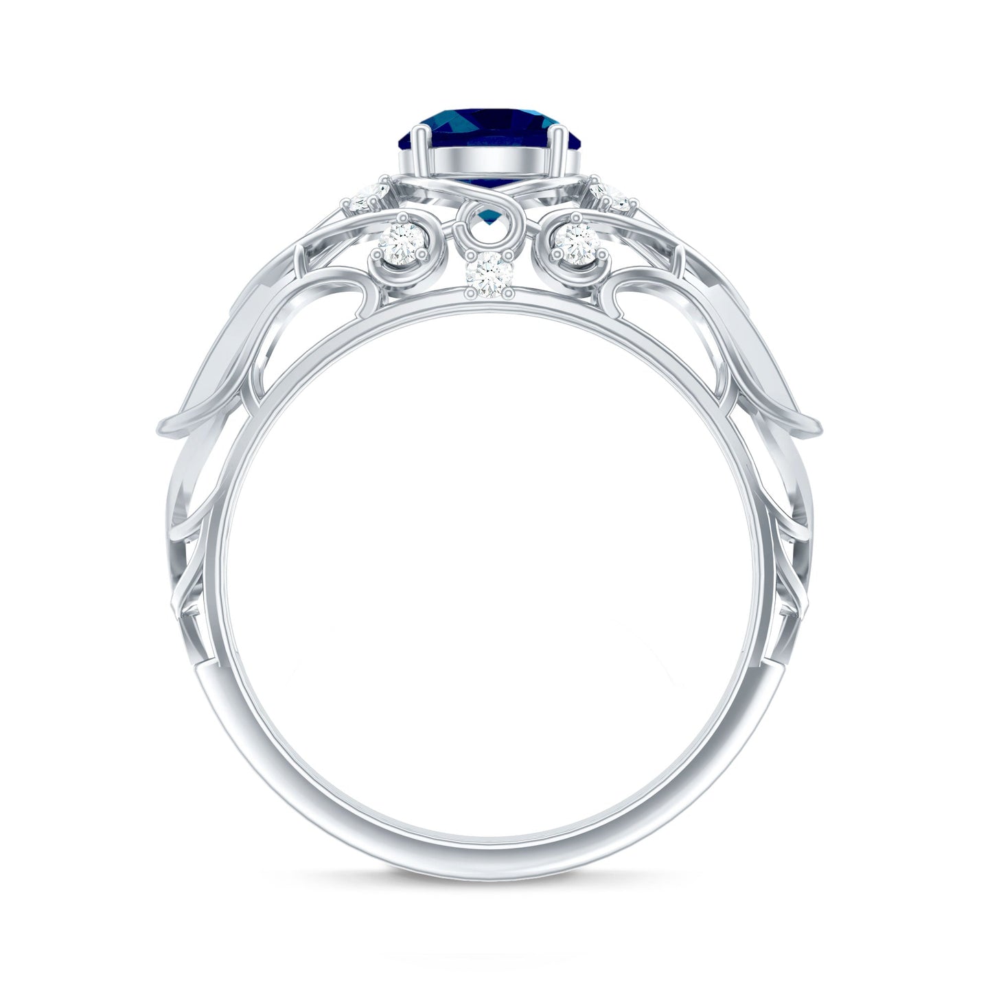 1.3 Carat Round London Blue Topaz Vintage Looking Engagement Ring with Diamond