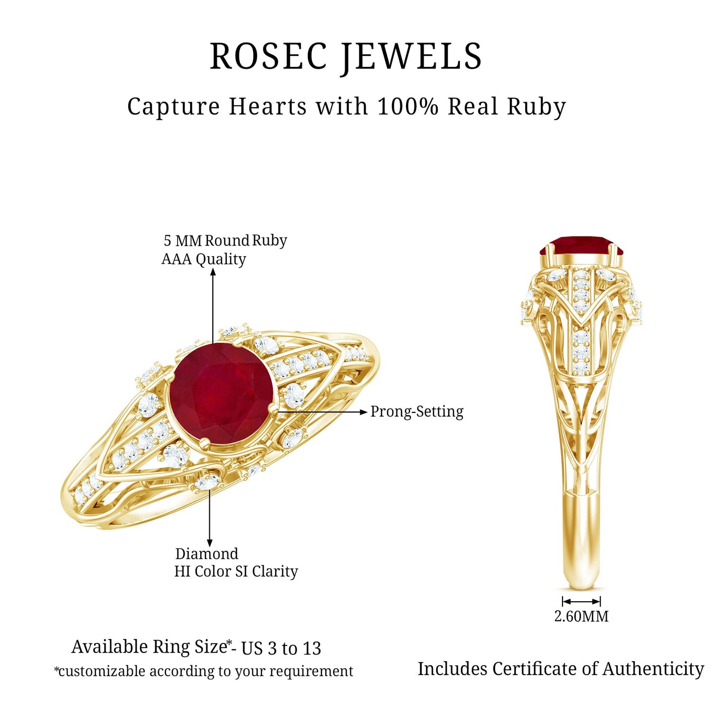 Vintage Inspired 0.6 Carat Ruby Engagement Ring with Diamond