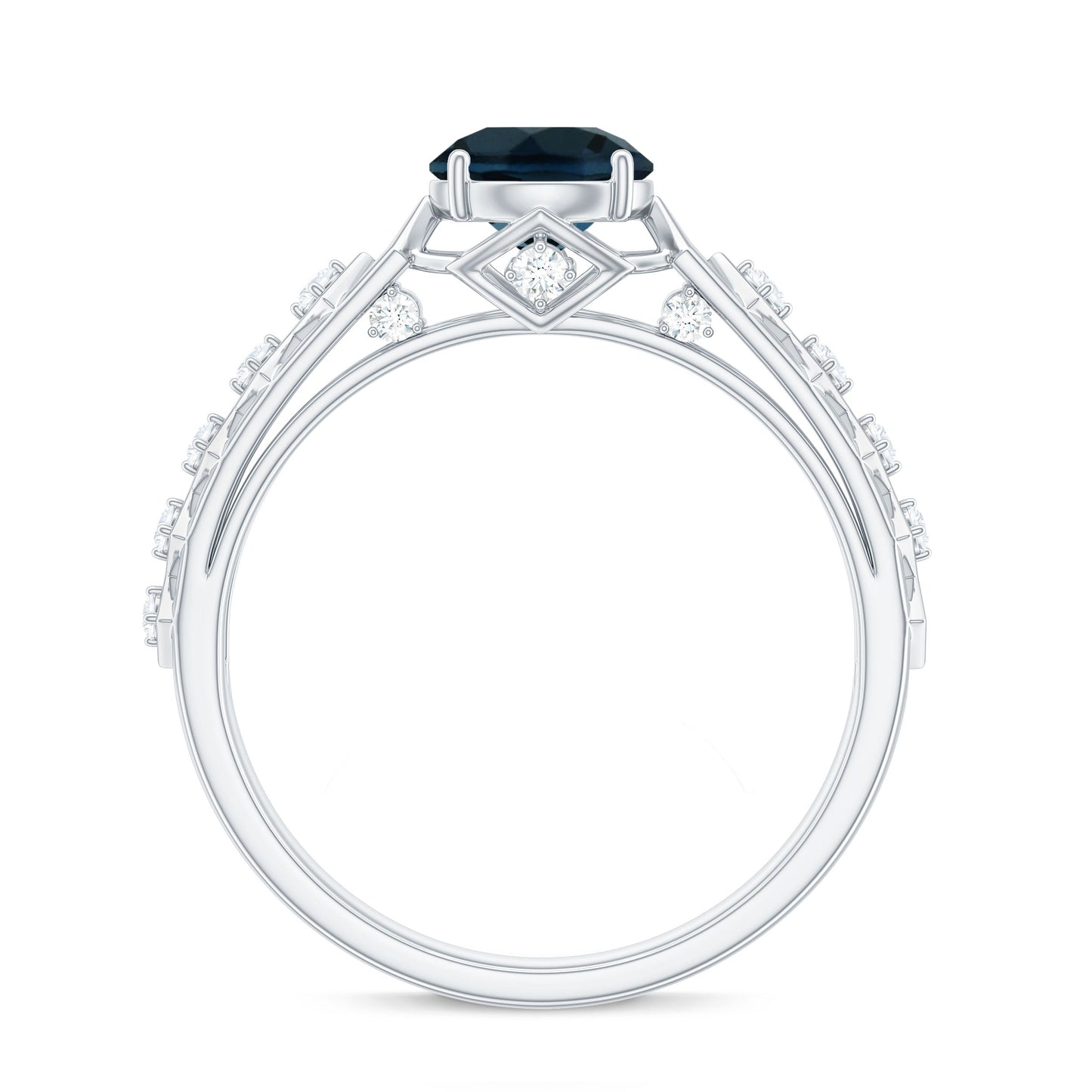 Art Deco Style Blue Topaz Engagement Ring with Moissanites