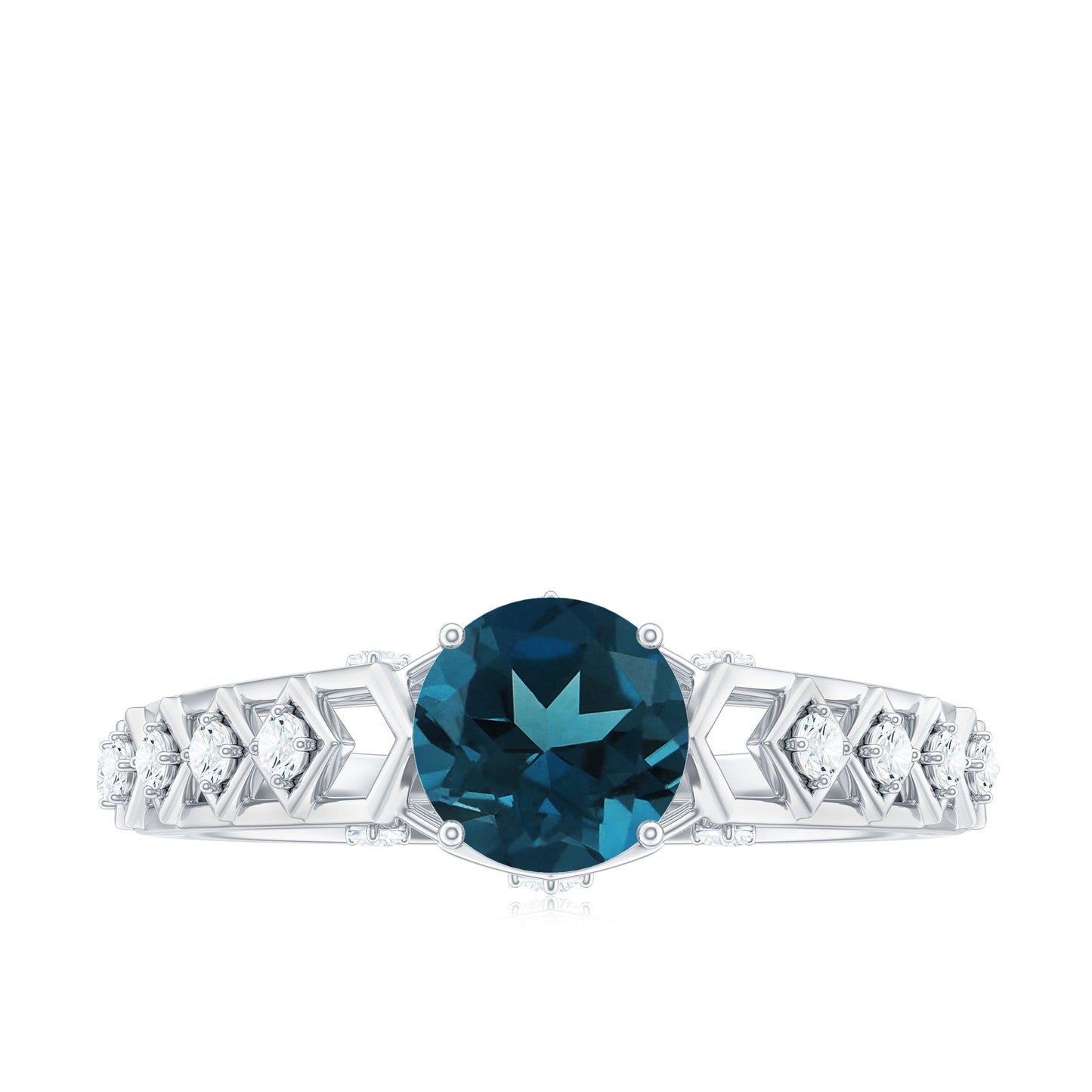 Art Deco Style Blue Topaz Engagement Ring with Moissanites