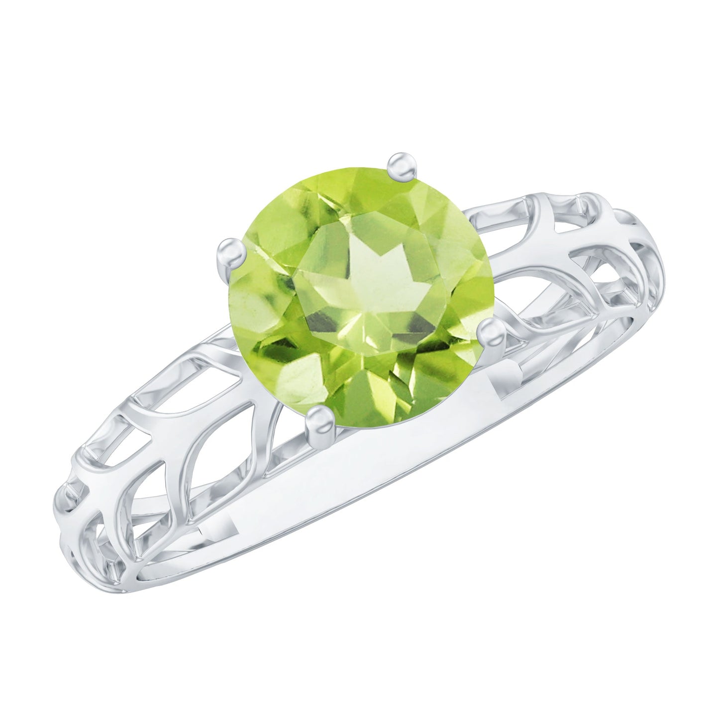 Natural 2 Carat Round Shape Peridot Solitaire Engagement Ring
