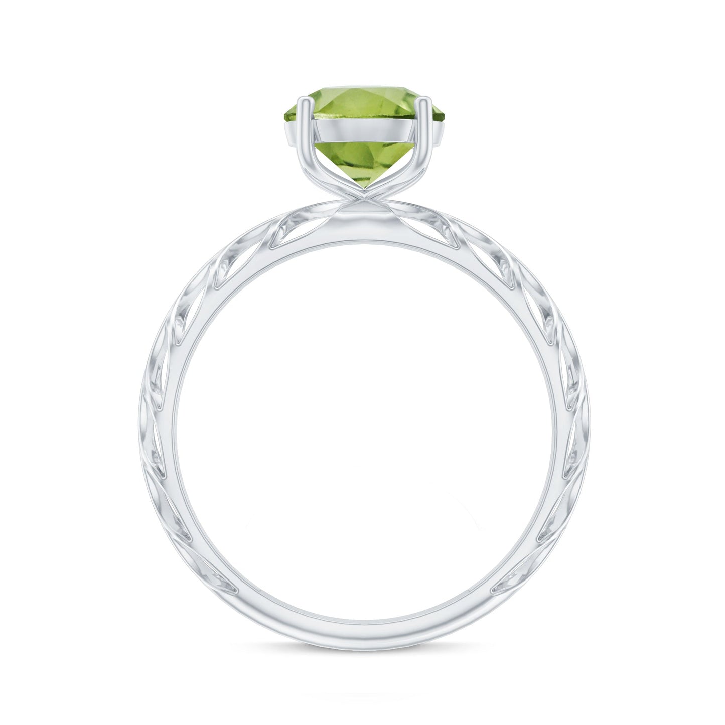 Natural 2 Carat Round Shape Peridot Solitaire Engagement Ring