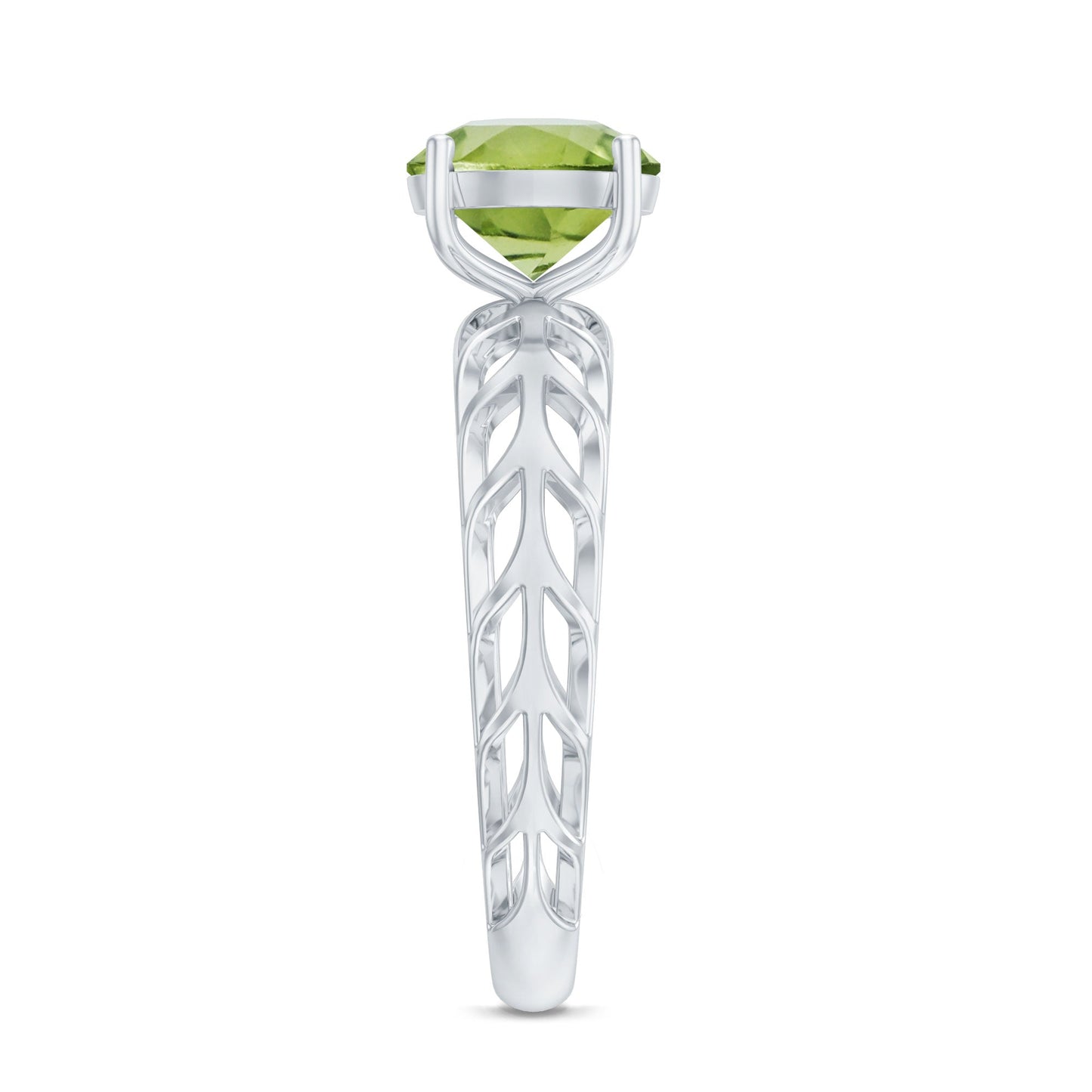 Natural 2 Carat Round Shape Peridot Solitaire Engagement Ring
