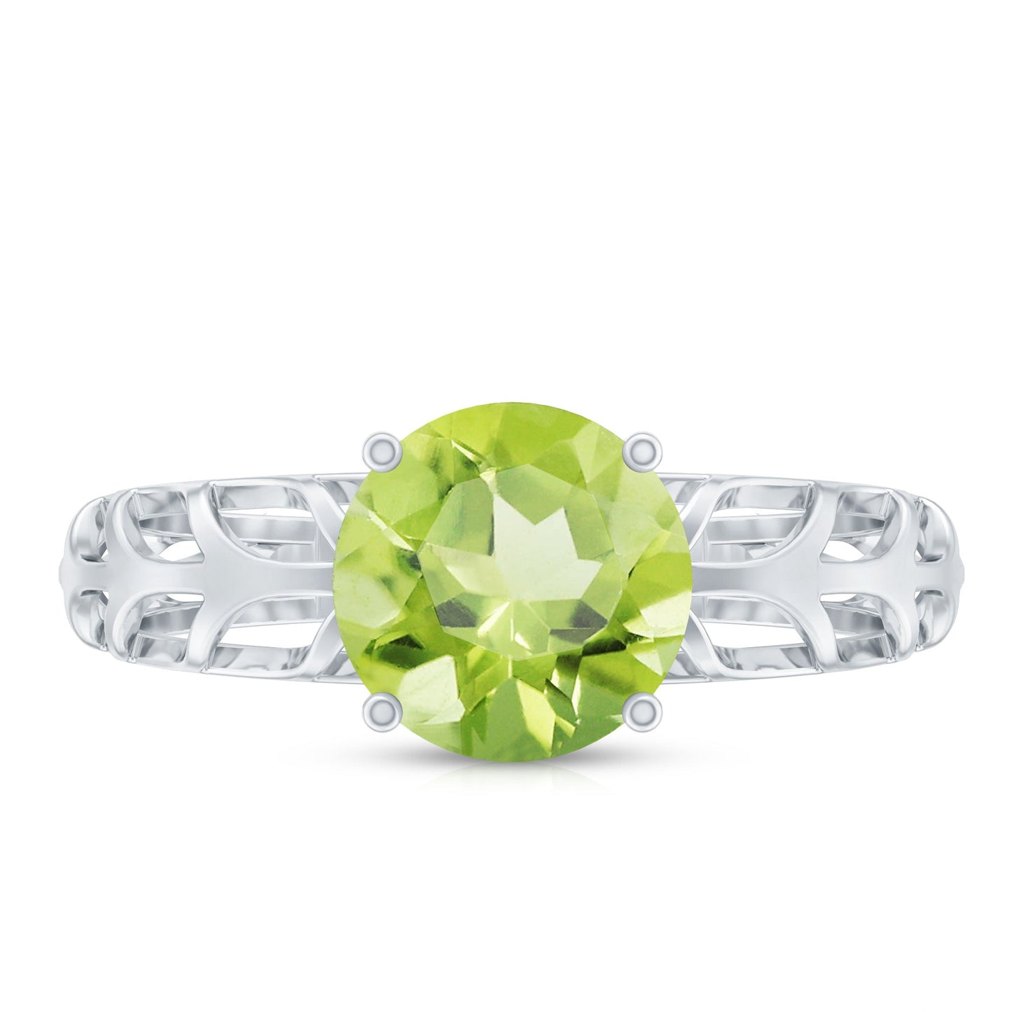 Natural 2 Carat Round Shape Peridot Solitaire Engagement Ring