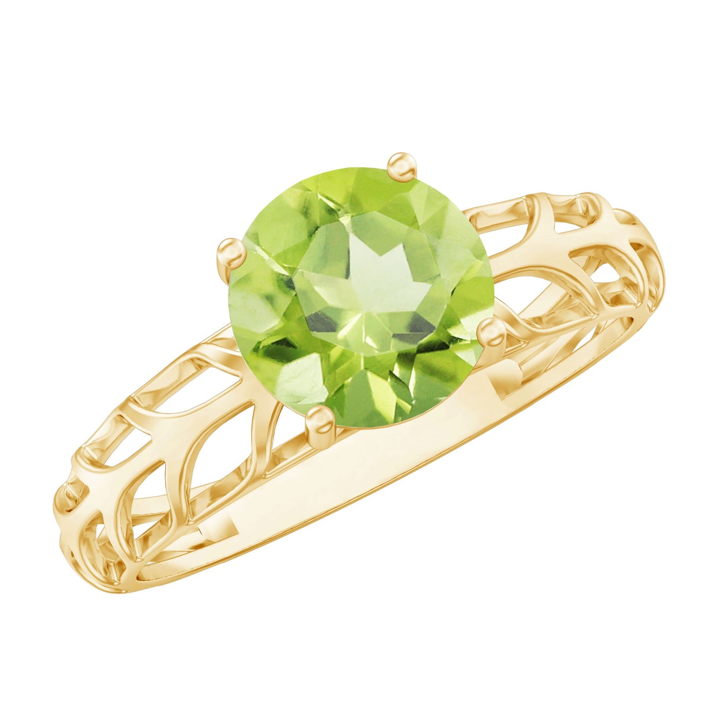 Natural 2 Carat Round Shape Peridot Solitaire Engagement Ring