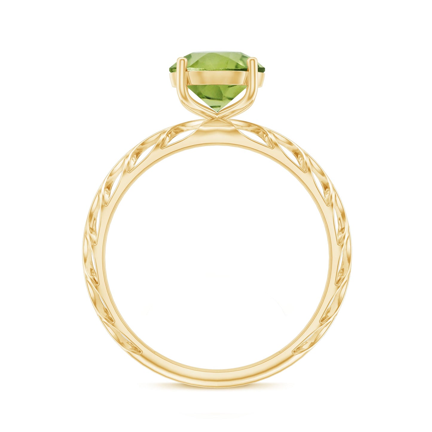 Natural 2 Carat Round Shape Peridot Solitaire Engagement Ring