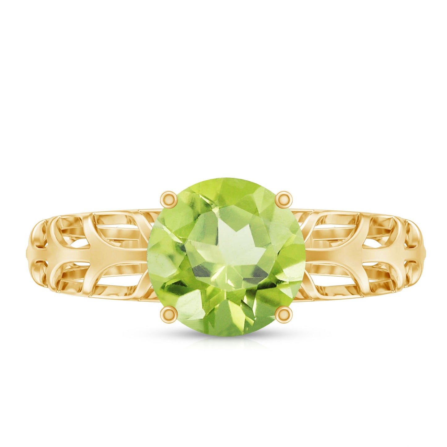 Natural 2 Carat Round Shape Peridot Solitaire Engagement Ring